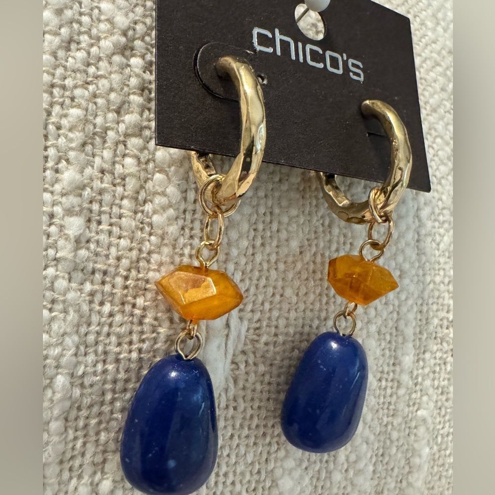 0038-Chico's Gold and Blue‎ Dangle Earrings